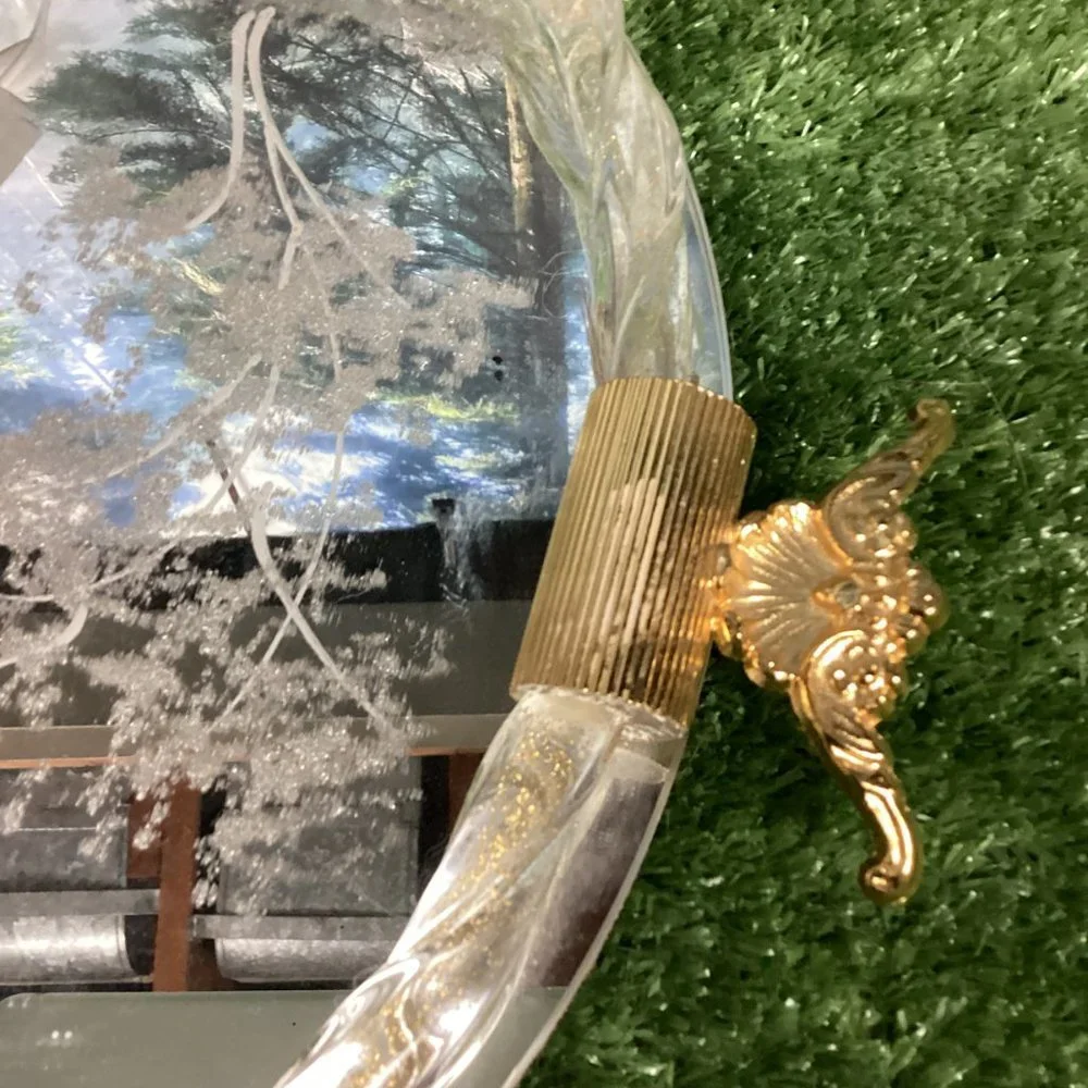 Vintage Murano Glass Serving Tray Etched Mirror 24kt Gold Flecks